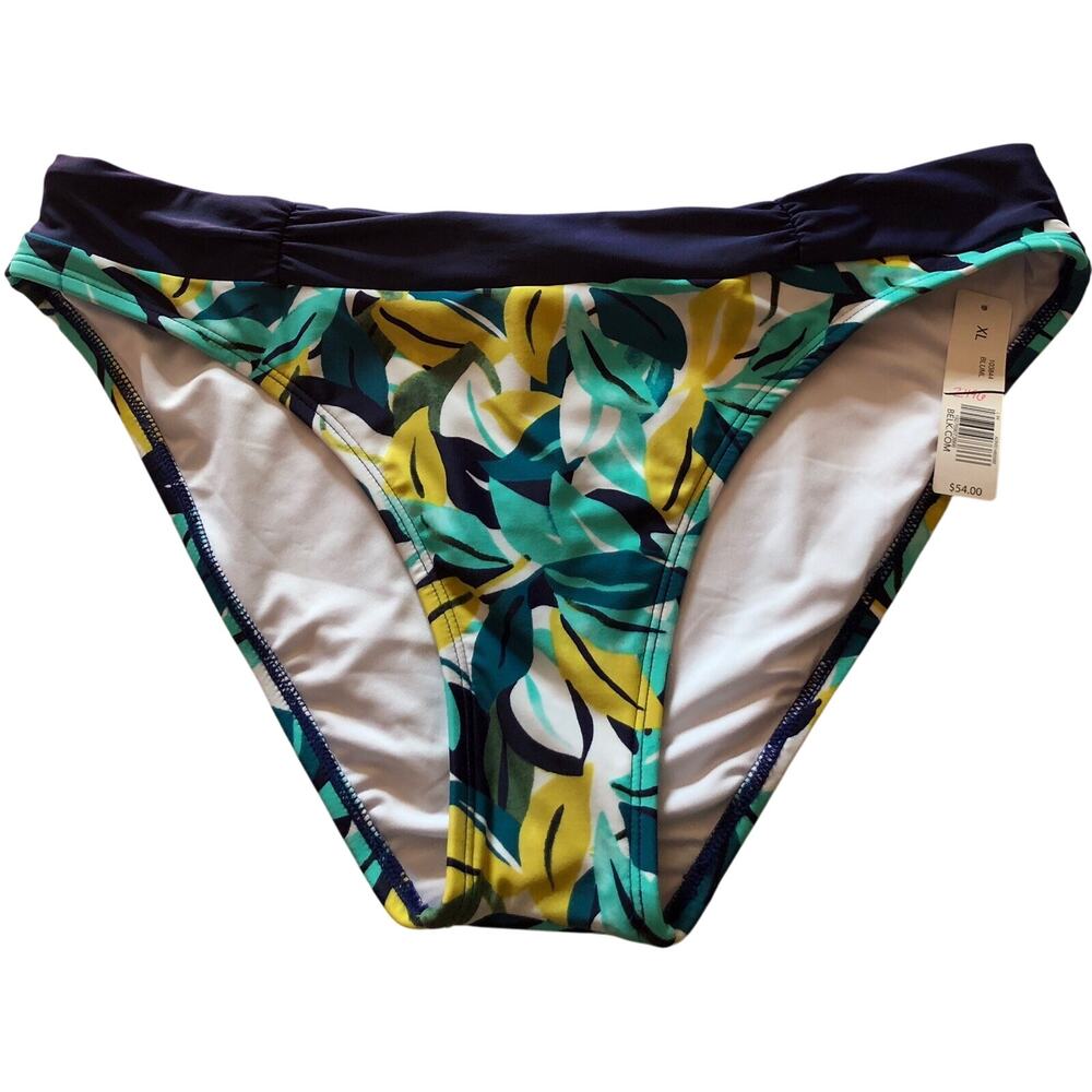 Womens New Directions Bikini Swimsuit Bottom Leaves with Navy Waistband Size XL